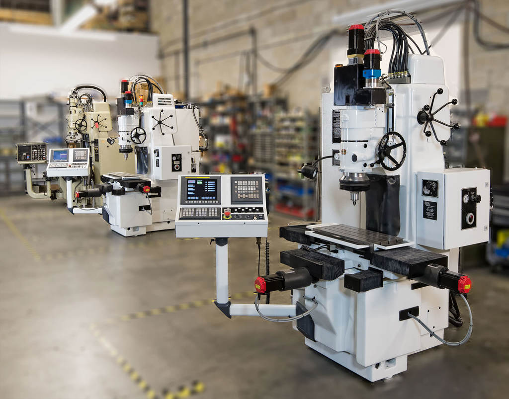 cnc milling machines on factory floor